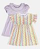 MINI KLUB Cotton Pack Of 2 Half Puffed Sleeves Polka Dots & Chevron Printed Dresses - Purple & White