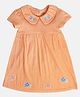 MINI KLUB Cotton Half Puffed Sleeves Floral & Butterfly Embroidered Dress - Peach