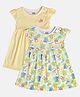 MINI KLUB Cotton Pack Of 2 Cap Sleeves Striped & Baby Animals Printed Dresses - Yellow & White