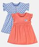 MINI KLUB Cotton Pack Of 2 Cap Sleeves Floral Printed & Embroidered Dresses - Peach & Blue