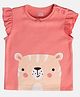 MINI KLUB Cotton Frill Sleeves Baby Animal Embroidered Top - Peach