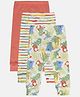 MINI KLUB Cotton Pack Of 3 Jungle Theme Printed & Striped Diaper Leggings - Peach & White