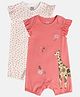 MINI KLUB Cotton Pack Of 2 Frill Sleeves Giraffe & Floral Printed Rompers - Pink & White