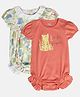 MINI KLUB Cotton Pack Of 2 Half Puffed Sleeves Animals Printed Onesies - Peach & White