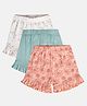 MINI KLUB Cotton Pack Of 3 Solid & Floral Printed Shorts - Blue Pink & White