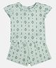 MINI KLUB Cotton Half Puffed Sleeves Floral Printed Coordinating Top & Shorts Set - Green