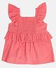 MINI KLUB Cotton Frill Sleeves Smocked Detailed Solid Top - Pink