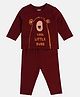 MINI KLUB Cotton Full Sleeves Cool Little Dude Text Printed Tee & Pant Set - Maroon