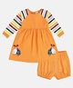 MINI KLUB Cotton Full Sleeves Striped & Bug Patch Detailed Dress & Bloomer Set - Orange