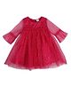 MINI KLUB Cotton Full Bell Sleeves Polka Dots Foil Embellished Dress - Red