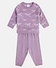 MINI KLUB Cotton Full Sleeves Bow Printed Top & Pant Set - Purple