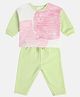 MINI KLUB Cotton Full Sleeves Abstract Printed Tee & Pant Set - Green & Pink