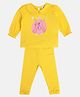 MINI KLUB Cotton Full Puffed Sleeves Face Printed Top With Pant Set - Yellow
