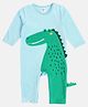 MINI KLUB Cotton Full Sleeves Dinosaur Patch Embroidered Romper - Blue