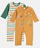 MINI KLUB Cotton Pack Of 2 Full Sleeves Striped & Trees Printed Rompers - White & Brown