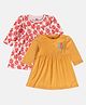 MINI KLUB Cotton Pack Of 2 Full Sleeves Cartoon Shapes & Grow Text Printed Dresses - Mustard & Pink