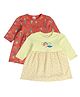 MINI KLUB Cotton Pack Of 2 Full Sleeves Polka Dots & Ice Cream Printed Dresses - Yellow & Red