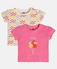 MINI KLUB Cotton Pack Of 2 Half Sleeves Checked & Balloon Printed  Tops - White & Pink