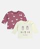 MINI KLUB Cotton Pack Of 2 Full Sleeves Bunny & Cute Text Printed Tops - Off White & Violet