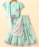 Babyhug Woven Half Sleeves Lehenga Choli & Dupatta Set With Floral Embroidery - Aqua