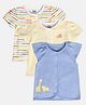 MINI KLUB Cotton Pack Of 3 Half Sleeves Striped & Animal Printed Jhablas - Blue & White