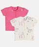 MINI KLUB Cotton Pack Of 2 Half Sleeves Animals & Balloon Printed Jhablas - Pink & White
