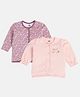 MINI KLUB Cotton Knit Pack Of 2 Full Sleeves Little Flower Text & Floral Printed Vests - Violet & Pink