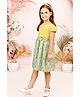 Tiny Twills Rayon Half Sleeves Schiffli Embroidered & Floral Printed Dress - Yellow