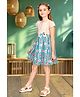 Tiny Twills Rayon Half Sleeves Schiffli Embroidered & Floral Printed Dress - Sky Blue