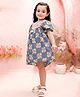 Tiny Twills Cambric Cotton Half Balloon Sleeves Floral Printed Dress - Blue