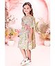 Tiny Twills Rayon Half Sleeves Floral & Baby Animals Printed Dress - Lavender