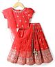 Babyhug Woven Half Puffed Sleeves Choli Lehenga Set with Dupatta & Floral Foil Print - Red
