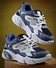 asian Mesh Detailed & Colour Blocked With Lace Up Sneakers - Blue & White