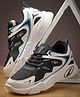 asian Mesh Detailed & Colour Blocked With Lace Up Sneakers - White & Black
