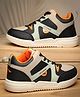 asian Go Chase Text Designed Colour Blocked Lace Up Sneakers - Black Beige & Orange