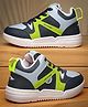 asian Go Chase Text Designed Colour Blocked Lace Up Sneakers - Navy Blue & Green