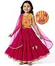 Babyhug Woven Sleeveless Lehenga Choli & Dupatta Set With Floral Embroidery - Fuschia & Yellow
