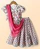 Babyhug 100% Cotton Half Sleeves Floral Cambric Printed Flared Lehenga & Choli Set With Dupatta - Pink & White