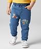Mark & Mia Cotton Lycra Knit Full Length Denim Jeans With Pocket & Animal Patch Embroidery Detailing - Blue
