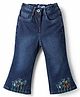 Mark & Mia Cotton Lycra Full Length Bell Bottom Denim Jeans With Floral Embroidery Detailing - Blue