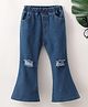 Mark & Mia Full Length Denim Bell Bottom Jeans with Tearing Detailing - Blue