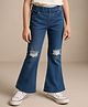 Mark & Mia Full Length Denim Bell Bottom Jeans with Tearing Detailing - Blue