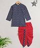 The Magic Wand Cotton Full Sleeves Ethnic Motifs Printed Kurta Dhoti Set - Navy Blue