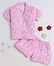 The Magic Wand Cotton Woven Half Sleeves Hearts & Butterflies Printed Coordinating Night Suit Set - Pink