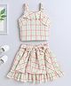 The Magic Wand Strappy Checked Top And Skirt Set With Knotted Bow Applique-Peach