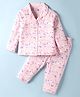 Smarty Girls Cotton Knit Full Sleeves Front Open Co-Ords Night Suit with Unicorn Print - Baby Pink