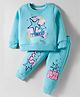 Smarty Girls Fleece Knit Full Sleeves Winter Wear Sweatshirt & Lounge Pant Set With Stars Print - Blue