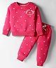 Smarty Girls Fleece Knit Full Sleeves Co-ords Winter Wear Night Suit With Hearts Print - Dark Pink
