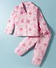 Smarty Girls Cotton Knit Full Sleeves Co-ords Night Suit with Hot Air Balloon Print - Pink
