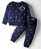 Smarty Girls Fleece Knit Full Sleeves Co-ords Winter Wear Night Suit With Hearts Print - Navy Blue